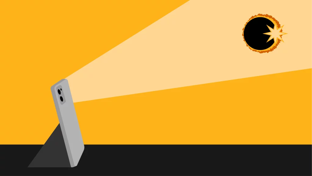 Still from the animated tutorial of SunSketcher showing the back camera facing the eclipse